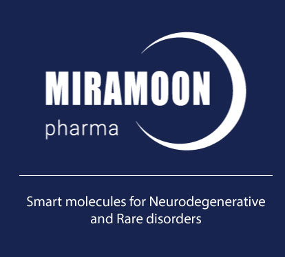 En la imagen vemos el logo de Miramoon pharma segudido la frase "Samrt molecules for degenerative and rare disorders"