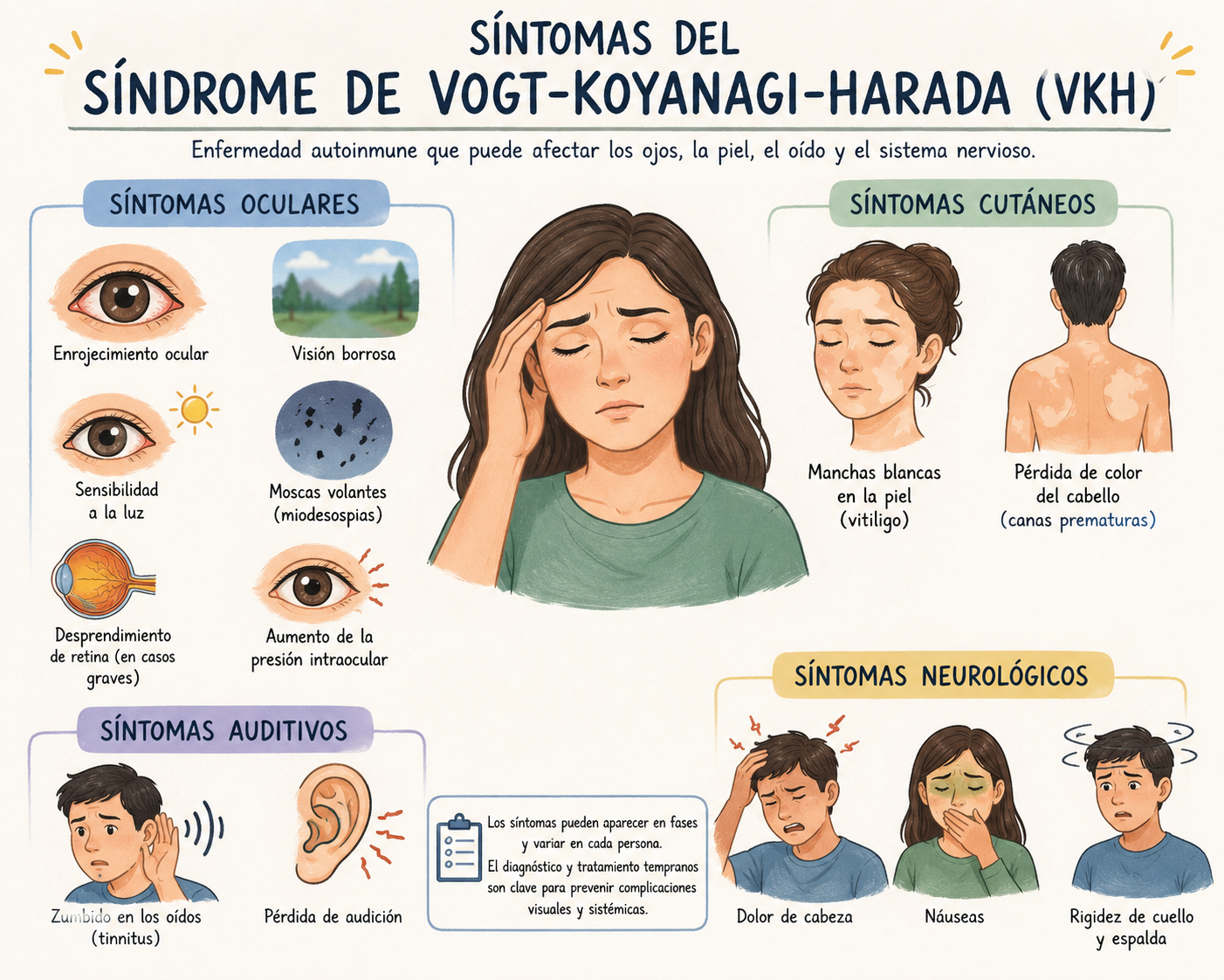 síntomas del Síndrome de Vogt-Koyanagi-Harad